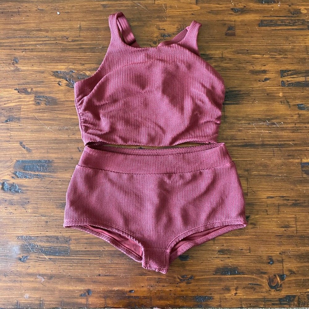 Eddie Bauer Swim Two Piece Bikini Set Terracotta Textured Zigzag Sz Medium